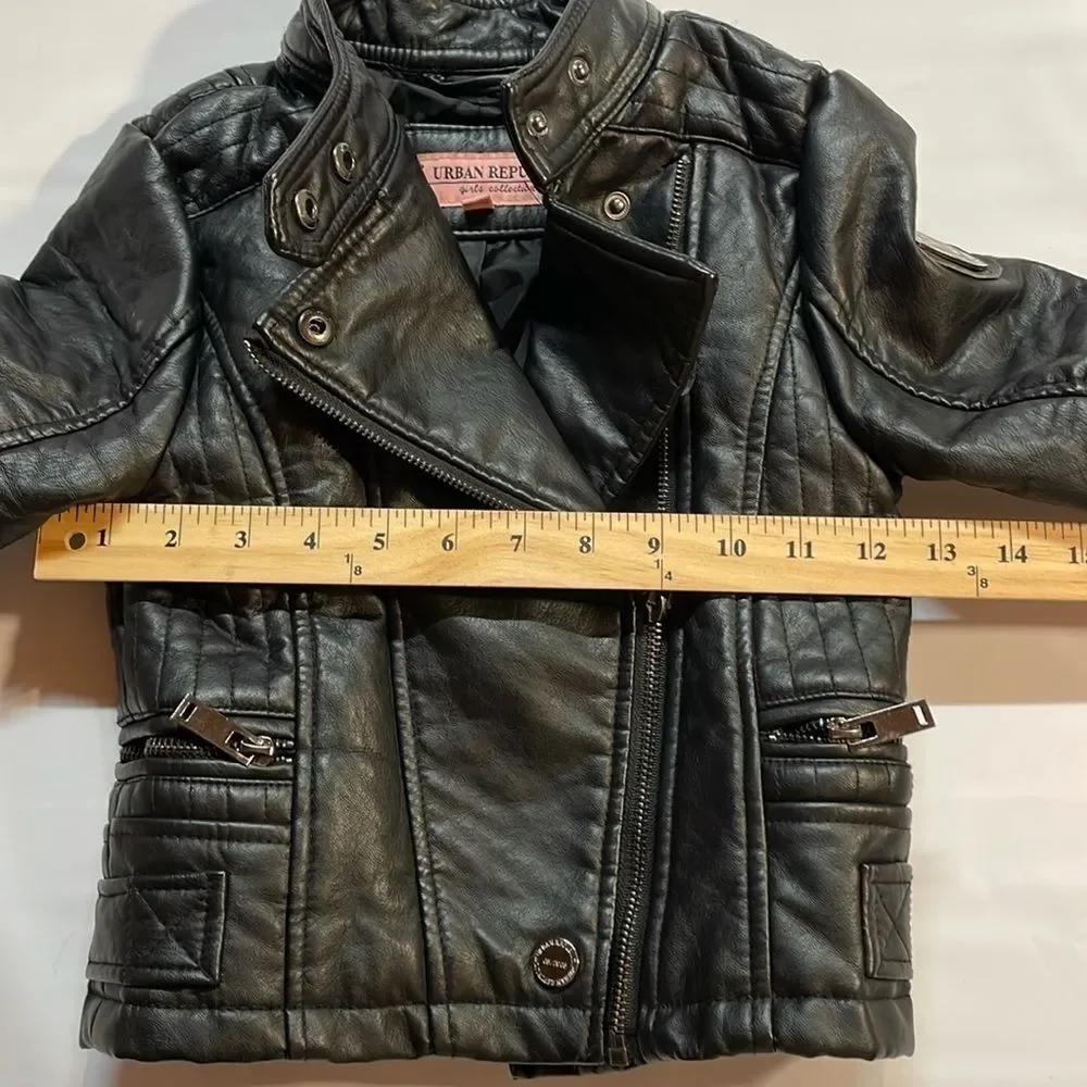 Urban Republic Girls Black Faux Leather Moto style Jacket Size 4